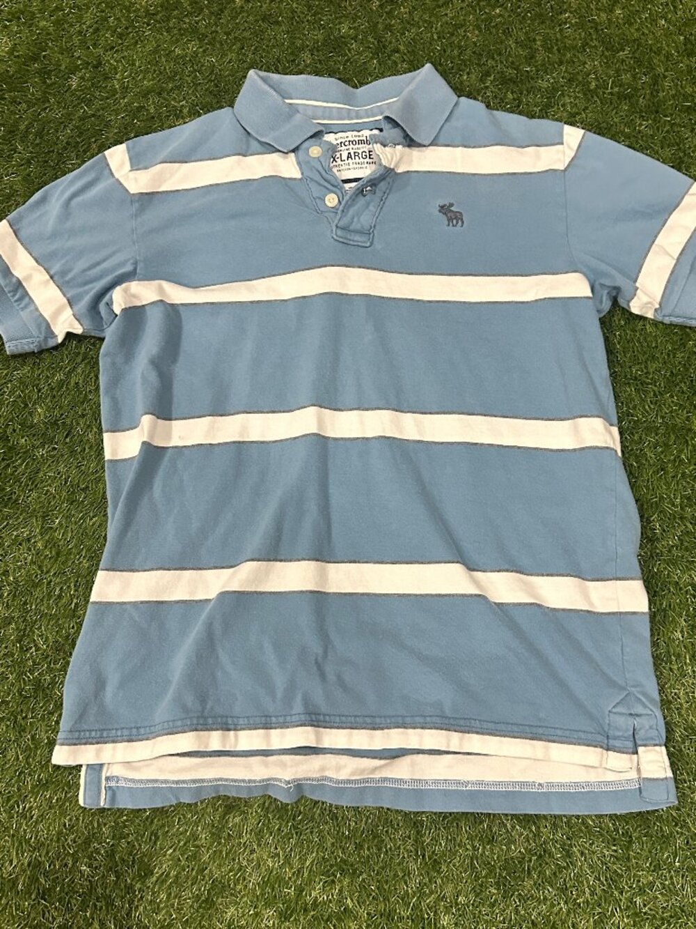 Vintage Y2k Abercrombie & Fitch Polo Shirt Blue White Stripe Muscle Fit Men XL